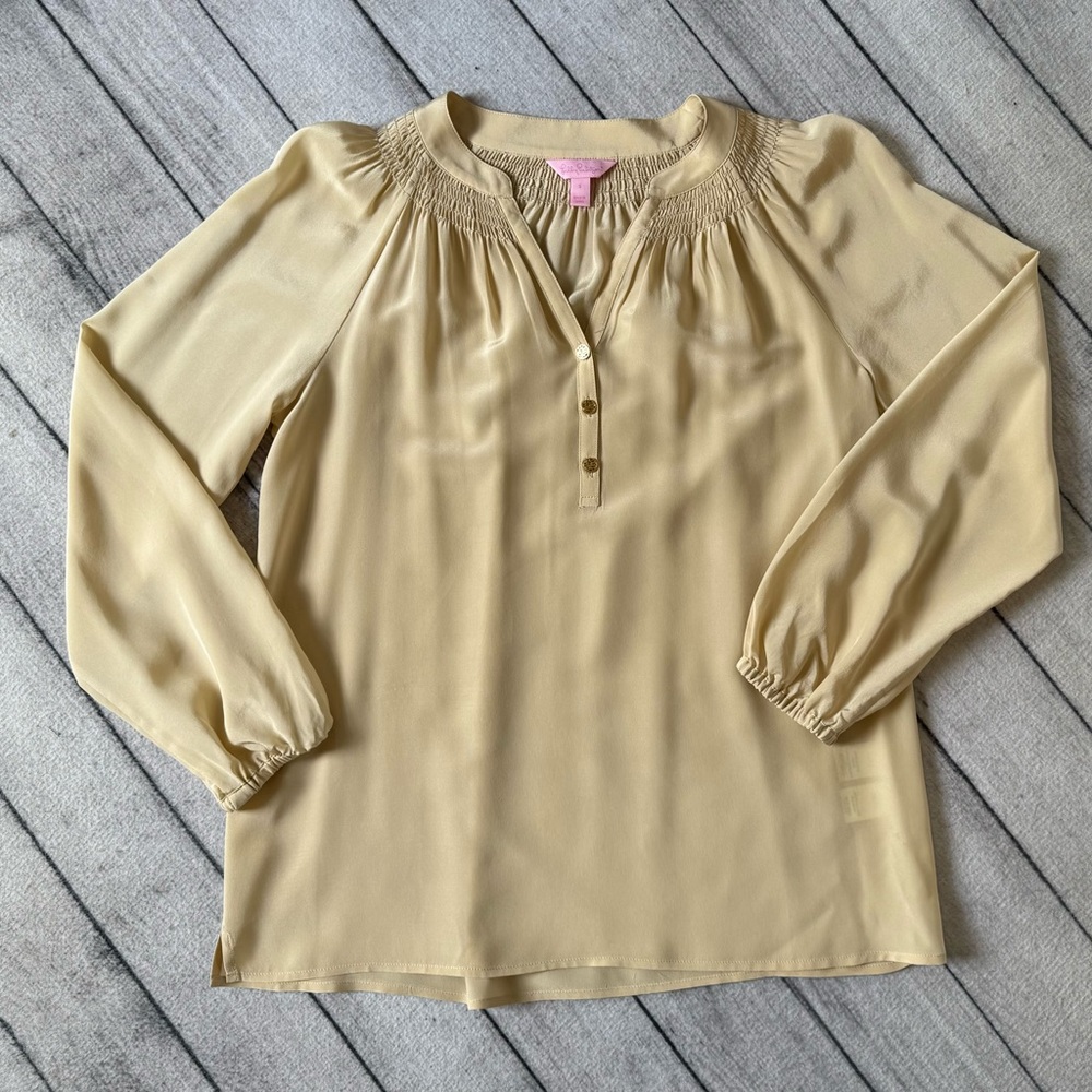 Lilly Pulitzer Women’s Elsa Silk Blouse, Sz. S, Beige, EUC!